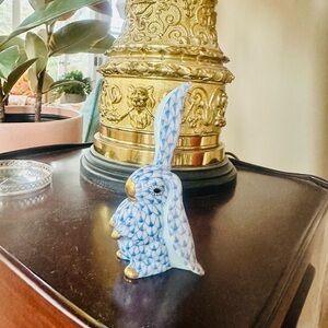 Herend Blue and Gold Porcelain Rabbit Figurine